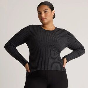 NWOT Quince Cotton Cashmere Ribbed Long Sleeve Sweater, Heather Charcoal, L